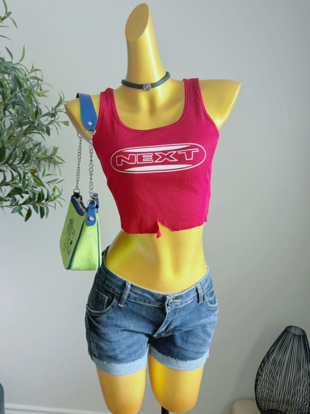 Deep Red Y2K Graphic Ribbed Crop Tank Top Size Small